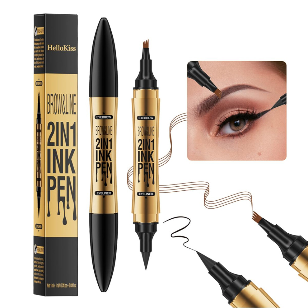 Black,Brown Dual Ended Eyebrow Pencil And Waterproof Eyeliner, Light Brown And Black, Smudge Proof Precision