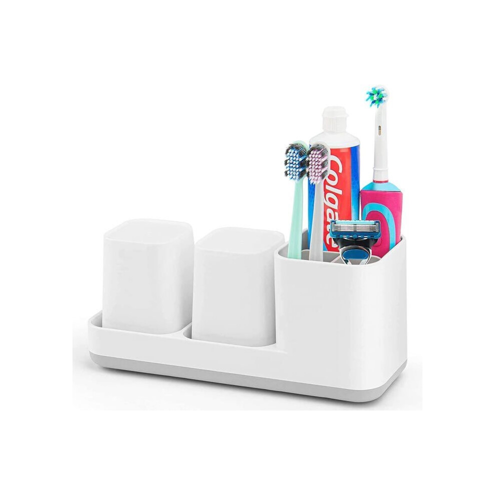 Aihontai White Toothbrush Holder, Toothbrush And Toothpaste Holder, Tooth Tumbler, 2 Bathroom Tooth Tumblers, Plastic,