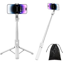 Selfie-Stick, 4-in-1 Selfie-Stick, verstärktes und stabiles Stativ, Teleskopstange, 130 cm verstellbares Selfie-Stick-Stativ/Einbeinstativ, Weiß
