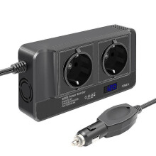 200-W-Kfz-Wechselrichter, 12-V-auf-220-V-Spannungswandler mit intelligenter LCD-Zeitanzeige, 2 Steckdosen und 4 USB-C-Anschlüssen