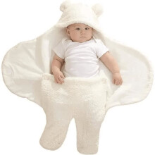 Unisex-Baby-Wickeldecke, Pucksack mit Kapuze für 0–3 Monate alte Babys (weiß), 62 cm
