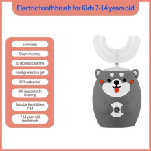 Elektrische Zahnbürste für Kinder von 7 bis 14 Jahren, automatische Zahnbürste, wasserdicht (IPX7), Ultraschall, U-förmiger Bürstenkopf, Grau