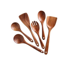 Küchenutensilien, 6-teiliges Set hitzebeständiger und kratzfester Küchenutensilien aus Holz (Holzfarbe)