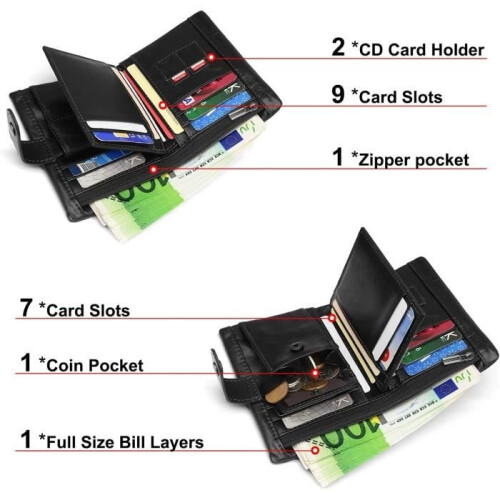 Geldbörse - AMOUNE - Schwarz - Echtes Leder - RFID-Schutz - 17 Kartenfächer 1
