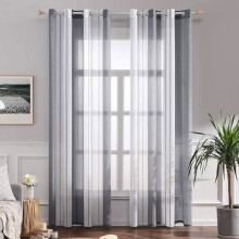 Set mit 2 bedruckten, transparenten Ösengardinen, halbtransparente Innengardinen, weiß-grau gestreift, 140 x 260 cm