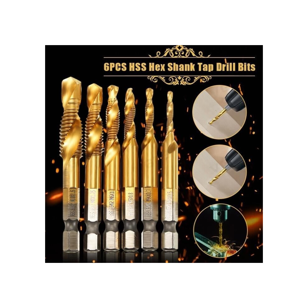 Spiral Tapping Tap Hss Drill Bits And Taps For Metric Thread M3-M10 Titanium 6Pcs - Yes 9301941298091