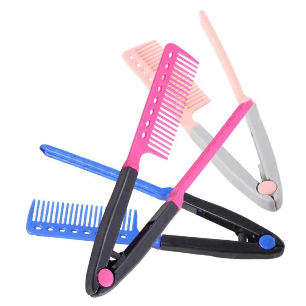 Unisex Vshaped Hair Straightening Comb Set 3Pcs Foldable Design With Ergonomic Grip For Salon And Home Use