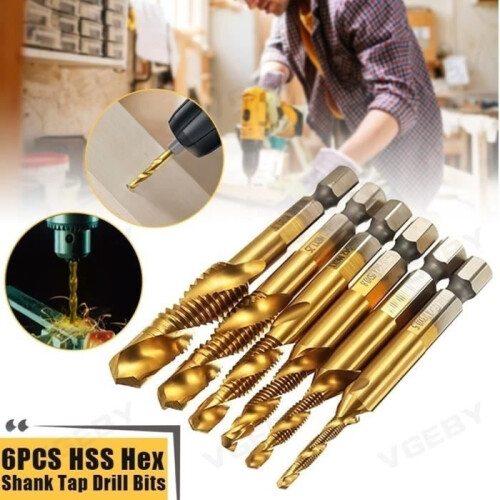 Spiral Tapping Tap HSS Drill Bits and Taps for Metric Thread M3-M10 Titanium 6PCS - YES 1