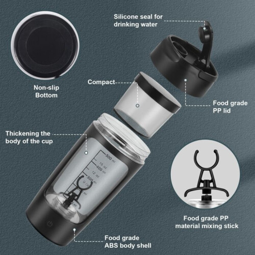 650ml Electric Protein Shaker with Protein Powder Storage Container, Portable Shaker Cup for Protein Drinks 2