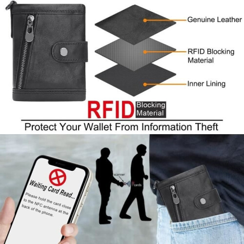 Geldbörse - AMOUNE - Schwarz - Echtes Leder - RFID-Schutz - 17 Kartenfächer 2