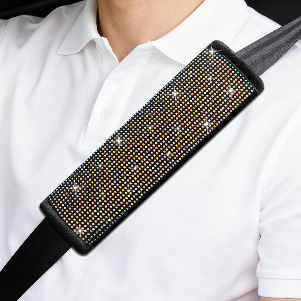 2Pcs Rhinestone Car Seat Belt Covers, Soft Plush Shoulder Pads For Women, Crystal Strap Protector 9455672027335