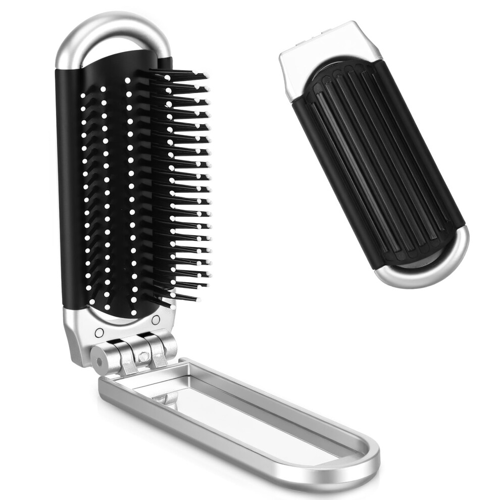 2 Pack Compact Folding Hair Brush with Mirror for Purse Travel, Soft Detangling Bristles