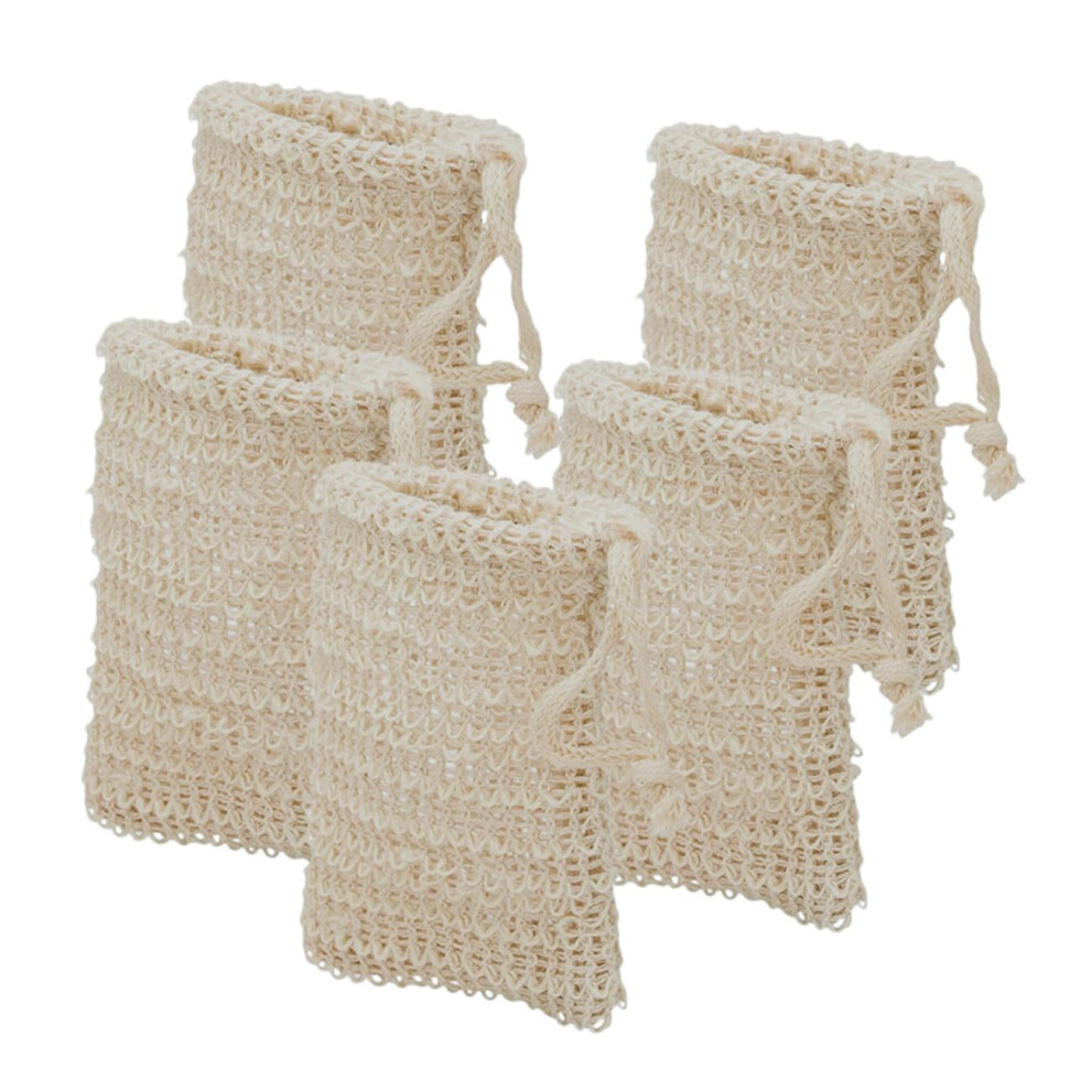 5pcs Cotton Linen Soap Saver Bags with Drawstring, Reusable Exfoliating Pouch for Shower, Travel and Home
