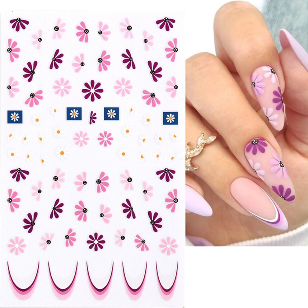 Nail Art Stickers 3D Self Adhesive White Flower Decals Spring Floral Designs for Acrylic or Natural Nails 4 Sheets
