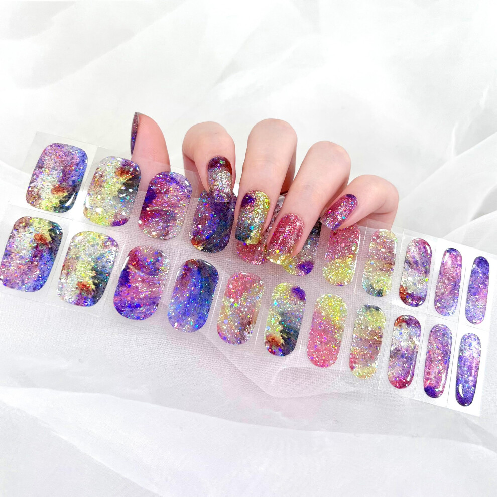Sparkly Fireworks Semi Cured Gel Nail Strips for Easy DIY Manicure 22 Assorted Sizes