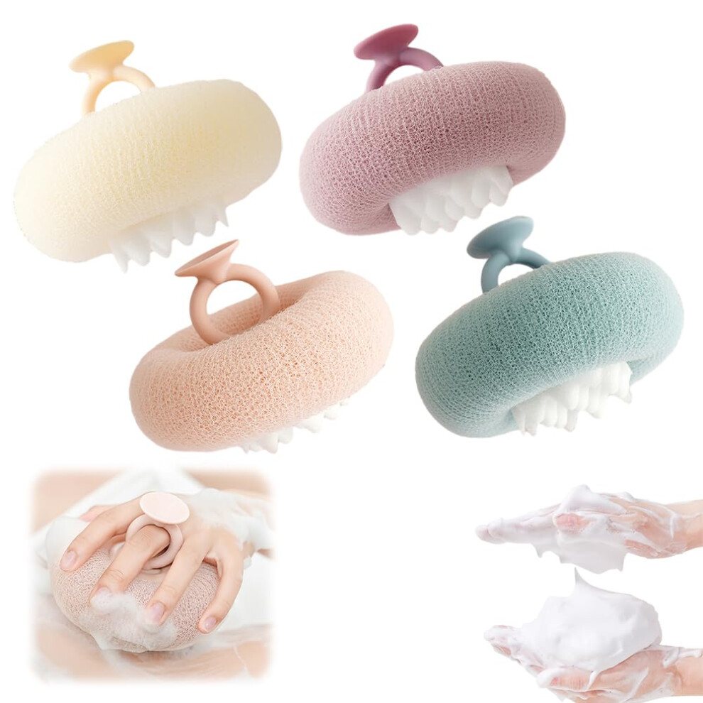 Sunflower Bath Sponge Set 4pcs, Soft Exfoliating Shower Loofah with Suction Cup for Gentle Skin Cleaning
