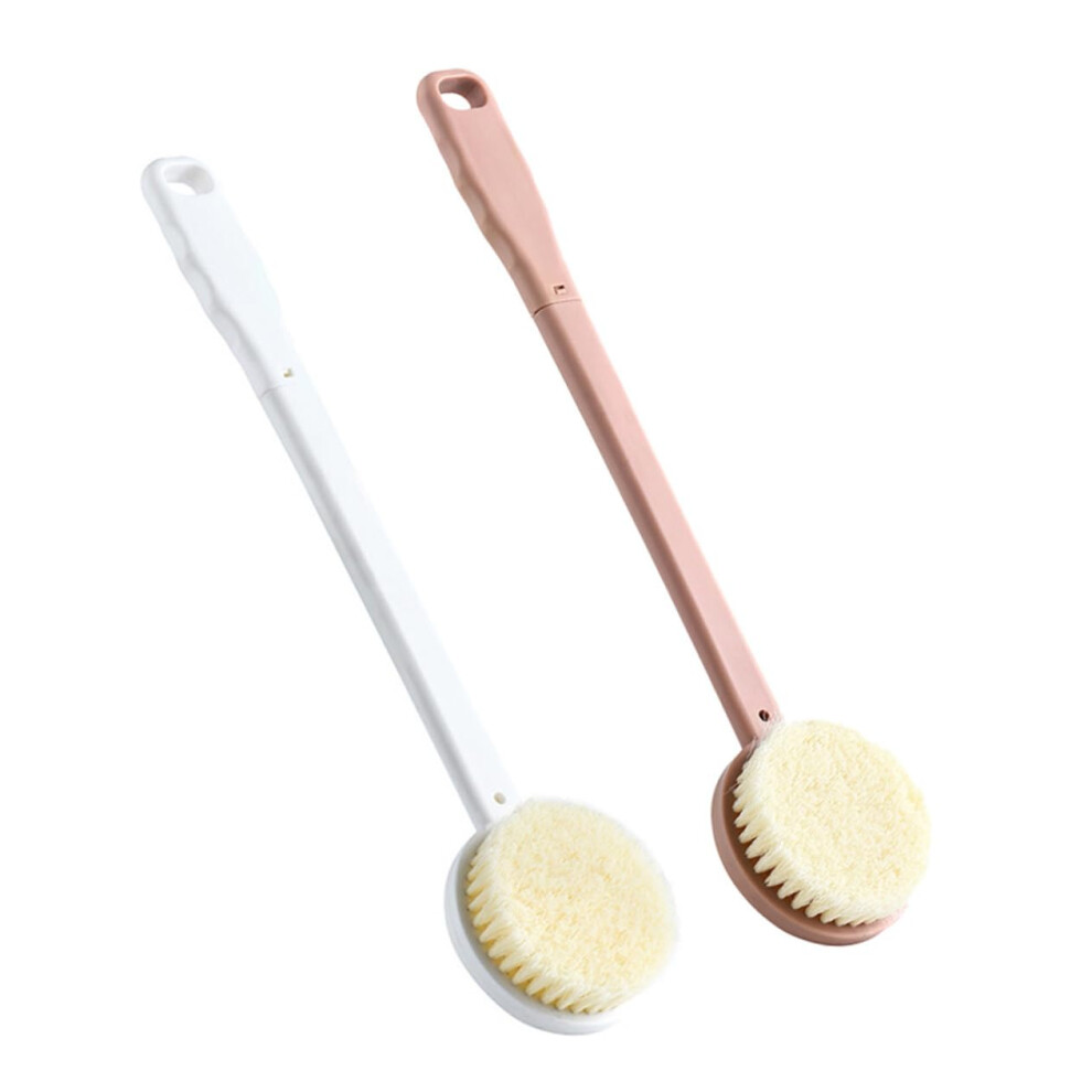 Pink/White 2Pcs Soft Bristle Long Handle Bath Brush And Body Scrubber For Back Cleaning, Exfoliating And Massage,