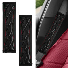 2PCS Leather Car Seat Belt Cover with Soft Sponge Cushion, Universal Shoulder Pad Protector for Adults and Kids, Black