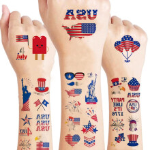 Fourth of July Patriotic Temporary Tattoos, 60+ USA Flag Designs, Red Silver Blue for Kids and Adults