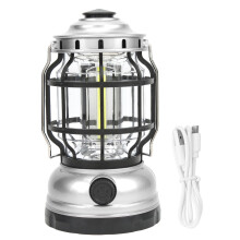 Wasserdichte LED-Laterne für nächtliches Angeln im Freien mit wiederaufladbarem Notlicht, einklappbaren Haken und 360-Beleuchtung im Retro-Stil