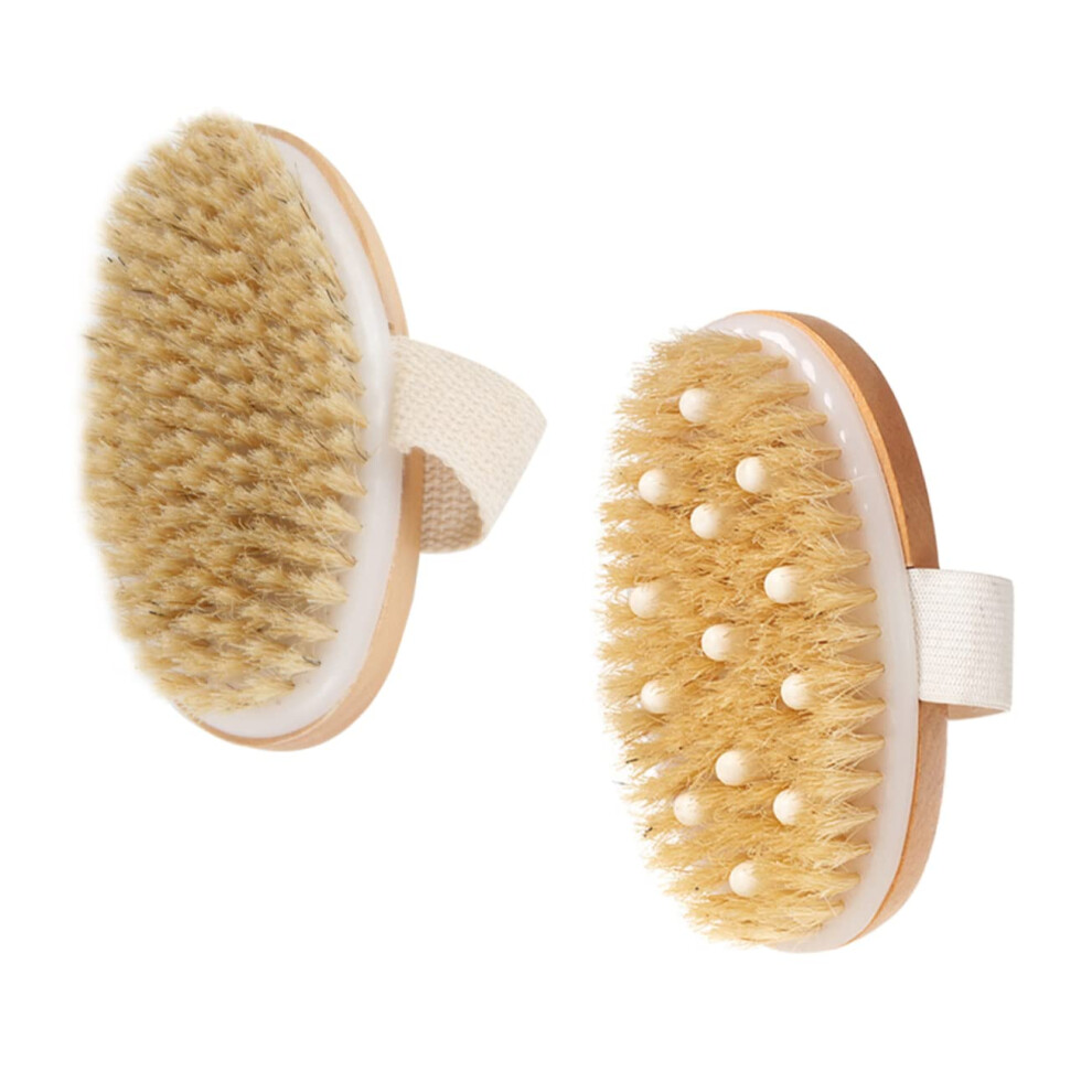 Wooden Body Brush Set with Natural Bristles for Deep Cleansing, Back Scrubbing and Dry Wet Exfoliation