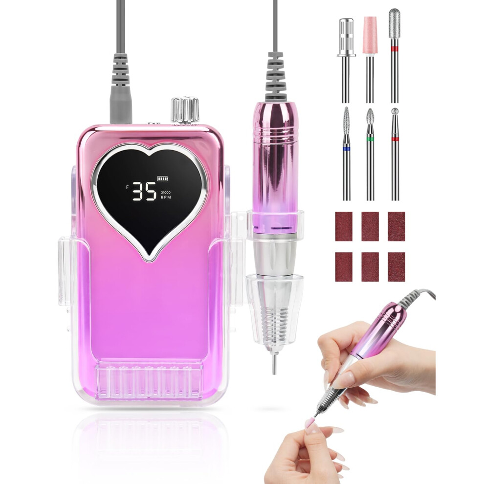Purple Electric Nail Drill 35000 Rpm Rechargeable Nail File With Bits For Acrylic Gel Nails