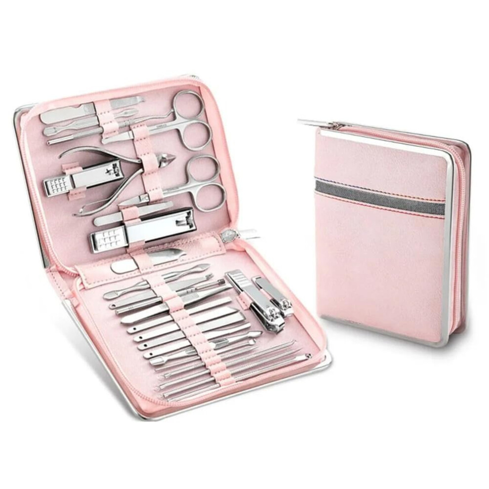 26 Piece Stainless Steel Manicure Set with Nail Clippers, Professional Nail Care Kit, Pink