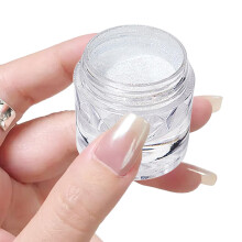 White Chrome Nail Powder with Clear Mirror Effect and Smooth Glass Finish, White Pearl Unicorn Pigment for Gel Nail Art