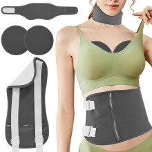 Essential Oil Pack Wrap Set with Chest Pad, LeakProof TPU Layer, Adjustable Strap, Washable Reusable, for Waist and Neck, Dark Grey