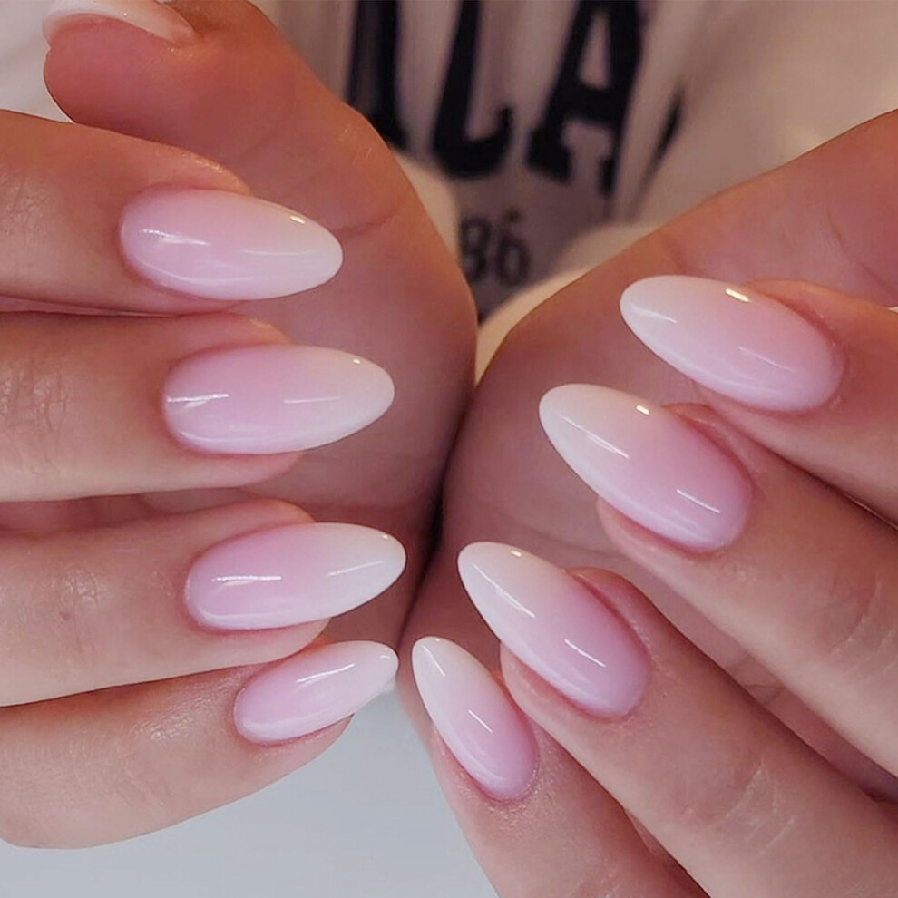 Pink Ombre Press On Nails Medium Almond Fake Nails Glossy Salonquality Finish For Women