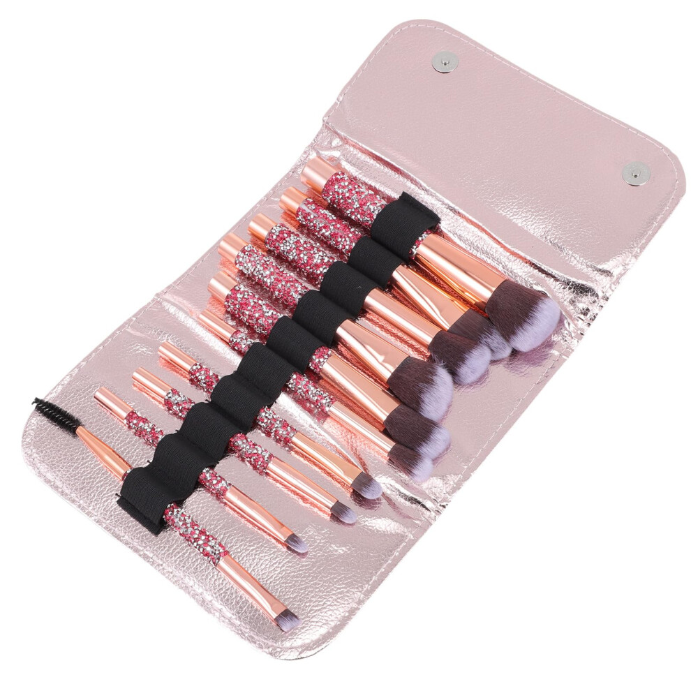 Makeup Brush Set with Soft Silky Bristles and Sparkling Rhinestone Handles for Women TravelFriendly