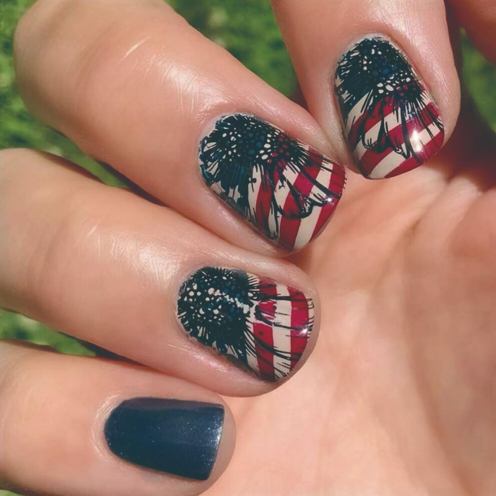 4th of July Press On Nails American Flag Fake Nails Patriotic Acrylic Nail Set 24pcs Reusable