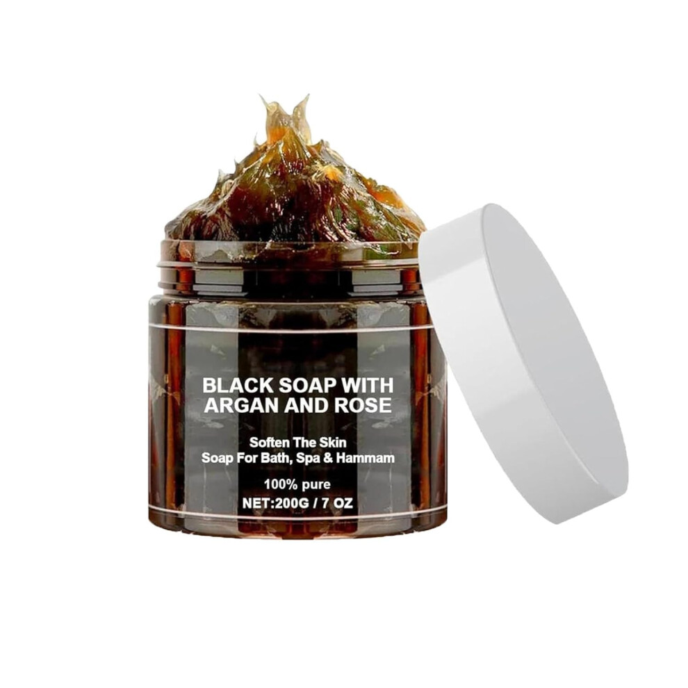 Black Moroccan Soap 200G With Argan And Rose For Deep Cleansing And Gentle Exfoliation