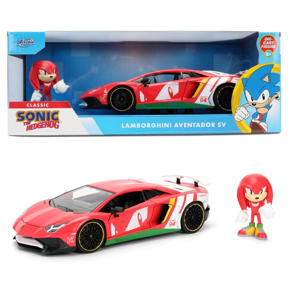New Jada Sonic The Hedgehog Lamborghini Aventador W/Knuckles 1:24 Diecast Car 9336264314R01