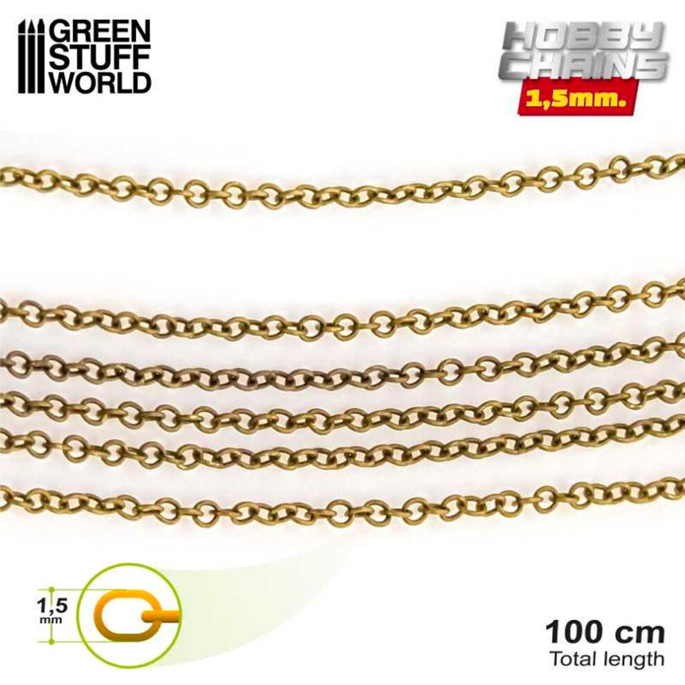 Green Stuff World 1.5Mm Hobby Chain 1M Long Brass Colour 1040 8436554360406