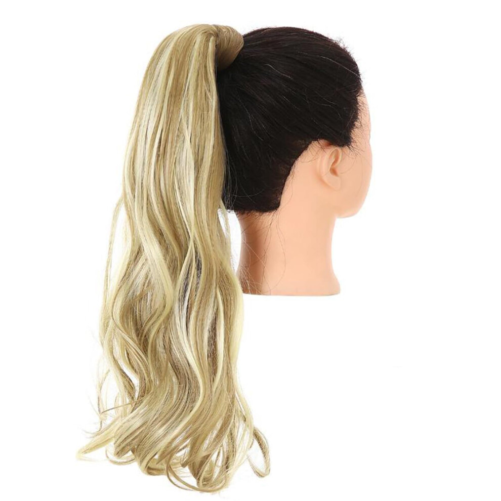 Unisex Blonde Wrap Around Ponytail Hair Extension 50Cm Curly Synthetic Wig Heat Resistant Fiber