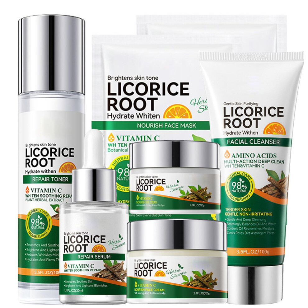 Licorice Root Skincare Set with Soothing Extract for Sensitive Skin, Hydrating Facial Skincare Kit