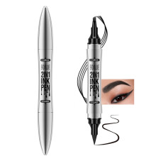 Dual Ended Eyebrow Pencil and Waterproof Eyeliner 2 in 1 4 Fork Tip Natural Finish Black
