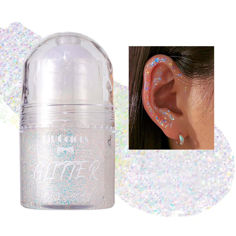 White Body Glitter Roll On Gel With Holographic Shine For Face Hair And Body Festival Makeup 25Ml #01