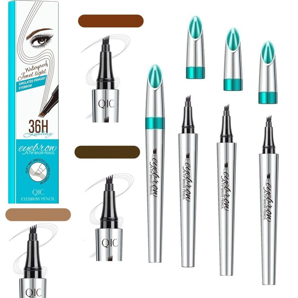 3PCS Waterproof Microblading Eyebrow Pencil Set, LongLasting FourPoint Tip Brow Pen, Natural Hairlike Strokes