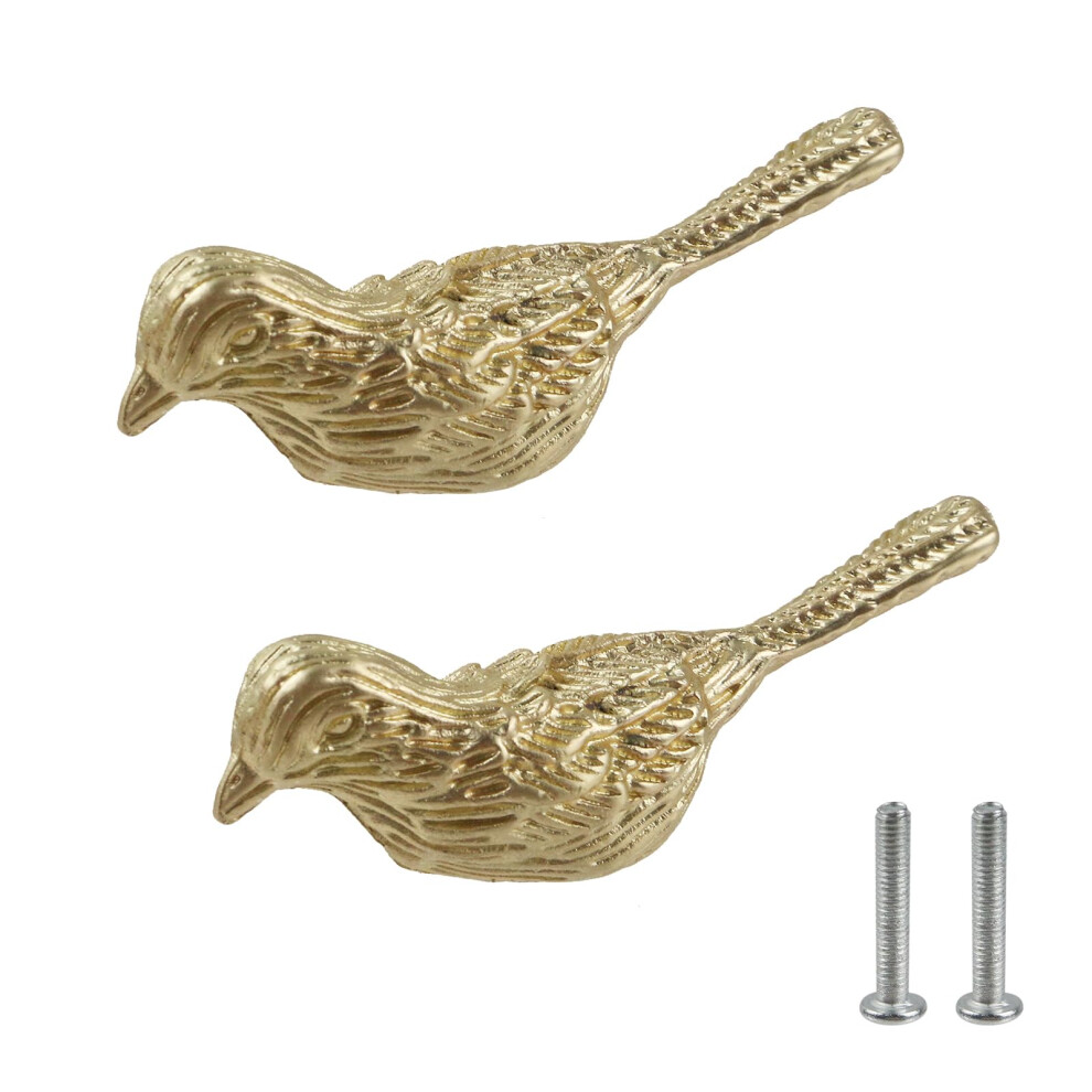 2Pcs Bird Shape Cabinet Knobs Gold Decorative Drawer Handles Rustproof Zinc Alloy With Screws 9092120529531