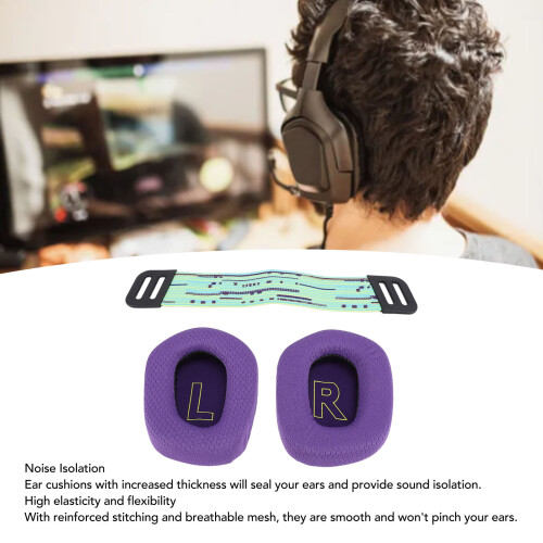 Cuscinetti auricolari viola per cuffie G733 Wireless e G335 Wired con schiuma confortevole e mesh 2