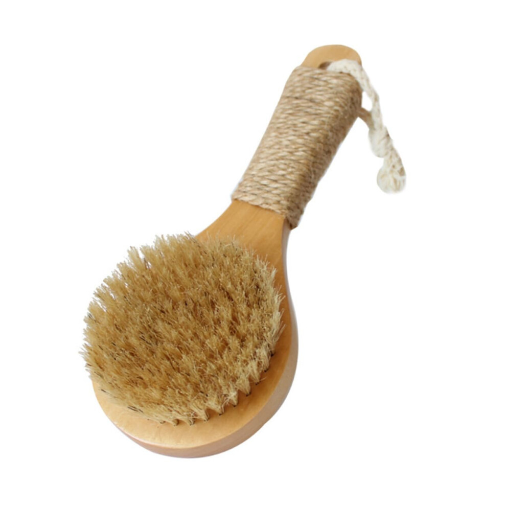 Wooden Bristle Bath Brush for Gentle Exfoliation and Deep Cleaning, Long Reach Body Scrubber 20CM