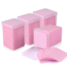 800 PCS Lint Nail Wipes and Eyelash Glue Cleaning Pads, Pink Nonwoven Remover Wipes in Portable Box