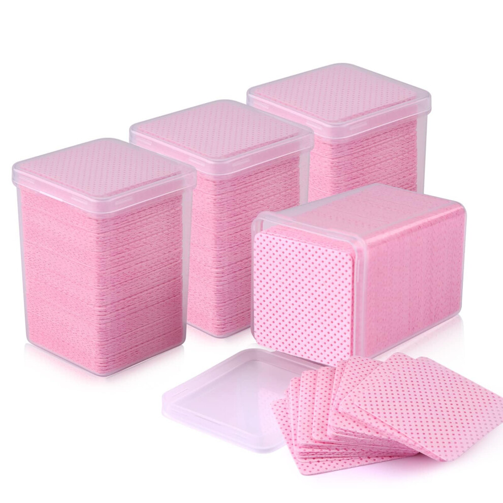 Pink 800 Pcs Lint Nail Wipes And Eyelash Glue Cleaning Pads, Nonwoven Remover Wipes In Portable Box