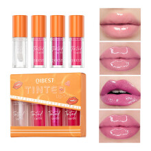 Tinted Lip Oil and Liquid Lipstick Set, 4 Colors Mirror Gloss Finish Hydrating Lip Makeup for Women