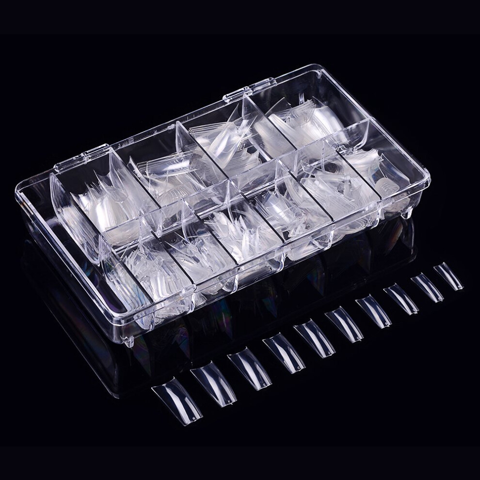 500pcs Clear French Acrylic Nail Tips Set Half Cover ABS False Nails with Box and Complete Size Range