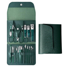 Manicure Set with Stainless Steel Tools for Complete Nail Care, Travel Case, Green SET06