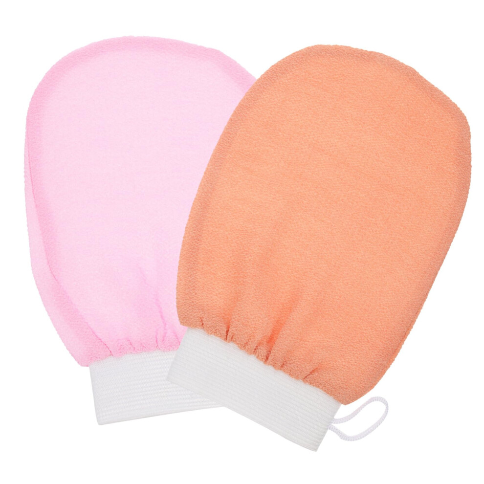 Pink/Orange Ohphcall 2Pcs Exfoliating Bath Gloves For Deep Skin Exfoliation And Body Care,