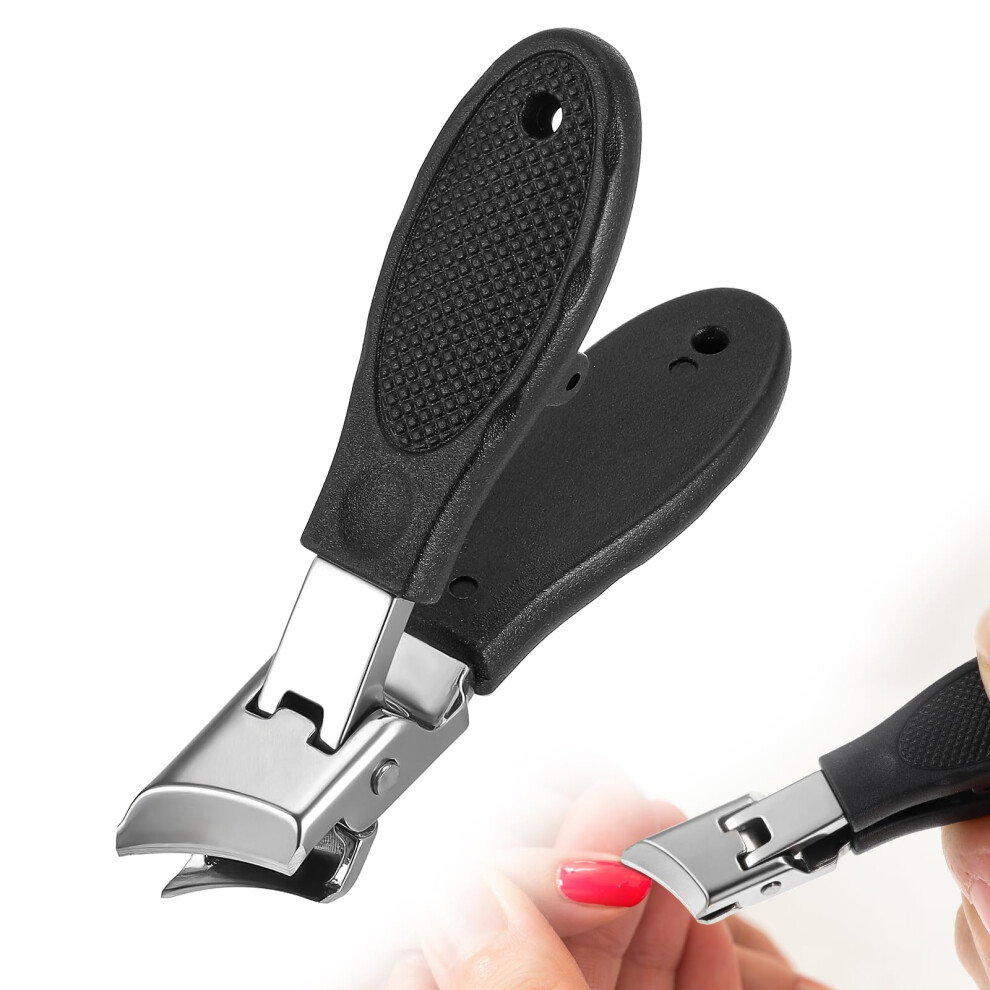 Wide Jaw Toenail Clipper for Thick Nails with Precision Curved Blade and NonSlip Handle Black